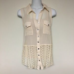 Love Riche cream sleeveless split back blouse
